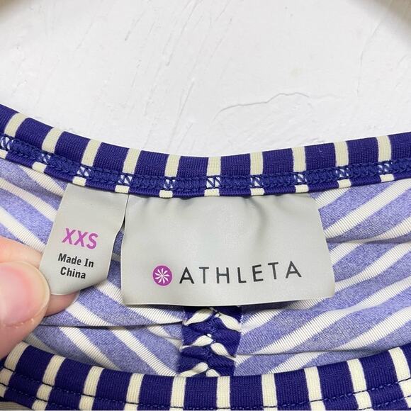 Athleta Blue Striped Long Sleeve Stretchy Tee Shirt Blouse Womens XXS Nautical - Picture 5 of 9